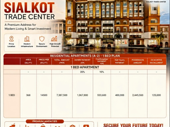 1 Bed flat for sale in sialkot on 2 years installment