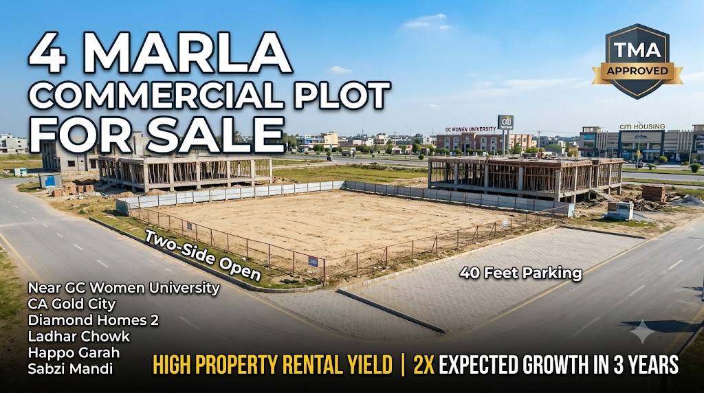 citi housing sialkot commercial plot for sale 4 marla on ground prime location